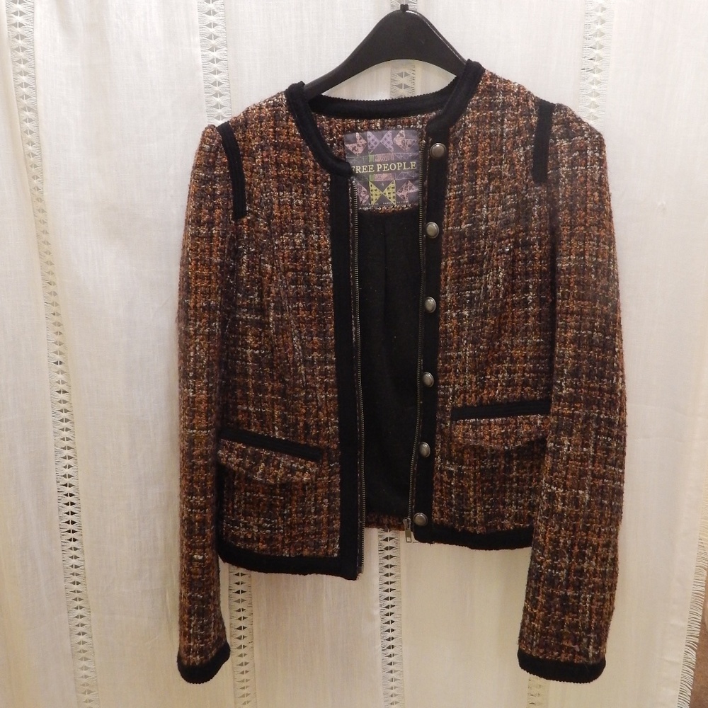 Free People Coco Brown Tweed Jacket 4